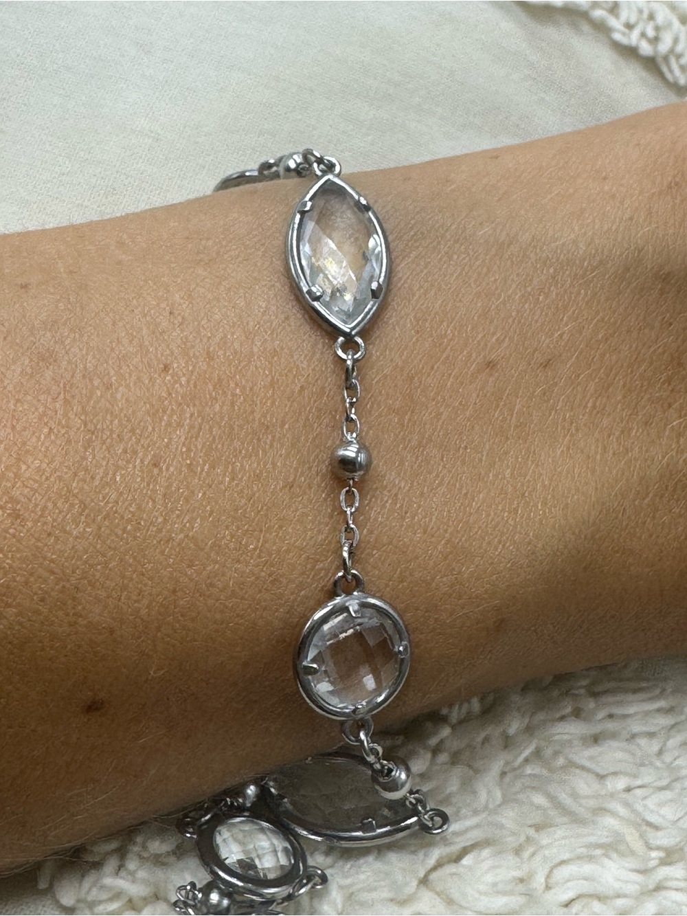 Silver Stainless Steel Clear Crystal Link Bracelet Adjustable